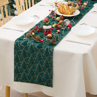 Festive Sequin Christmas Tree Table Runner