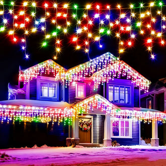 Festive Solar Powered LED Icicle String Lights