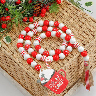 Festive Wood Bead Garland with Tassels