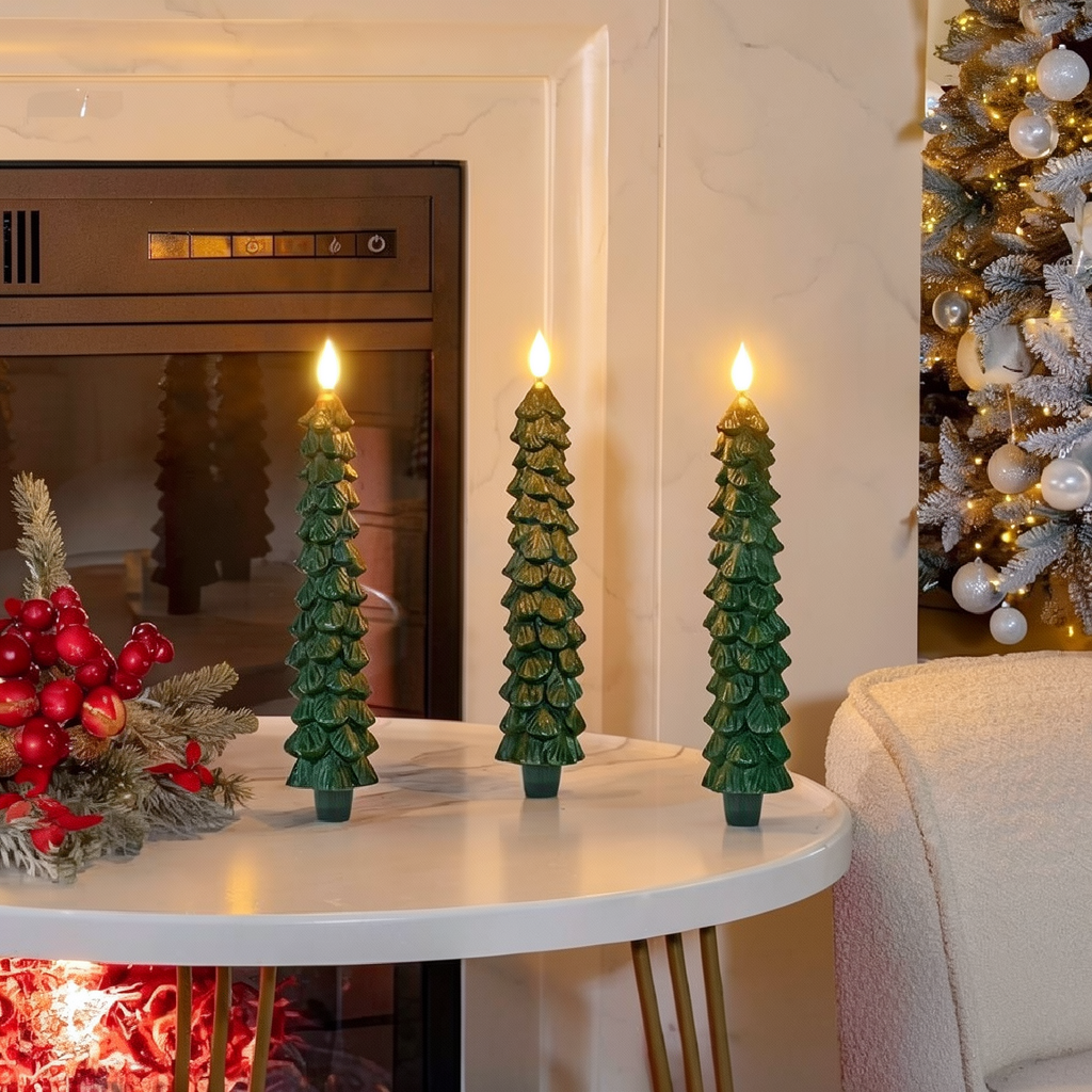 Flameless Christmas Tree Candle Light with Remote - 2 Pcs, Home Table Mantel Xmas Holiday Indoor Party Festive Decor Lighting