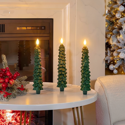 Flameless Christmas Tree Candle Light with Remote - 2 Pcs, Home Table Mantel Xmas Holiday Indoor Party Festive Decor Lighting