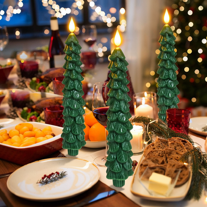 Flameless Christmas Tree Candle Light with Remote - 2 Pcs, Home Table Mantel Xmas Holiday Indoor Party Festive Decor Lighting