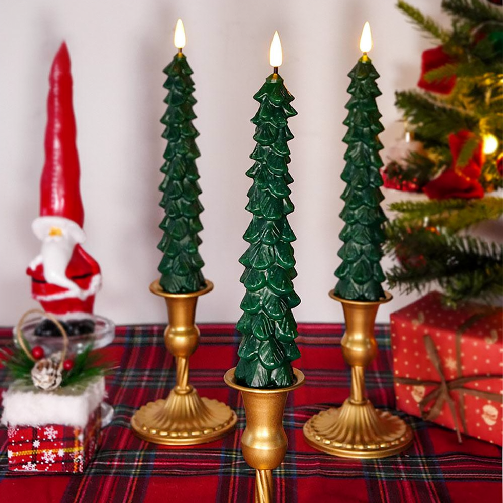 Flameless Christmas Tree Candle Light with Remote - 2 Pcs, Home Table Mantel Xmas Holiday Indoor Party Festive Decor Lighting