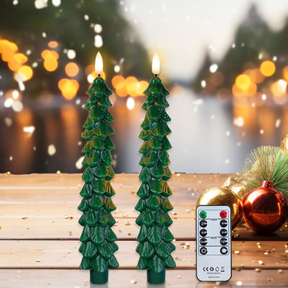 Flameless Christmas Tree Candle Light with Remote - 2 Pcs, Home Table Mantel Xmas Holiday Indoor Party Festive Decor Lighting