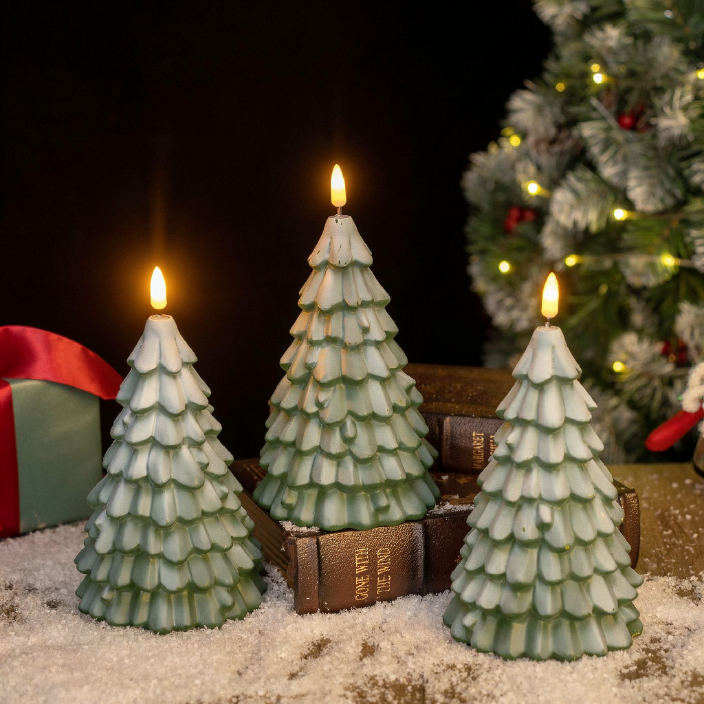 Flameless LED Christmas Tree Candle Light - Home Table Mantel Xmas Holiday Indoor Party Festive Decor Lighting