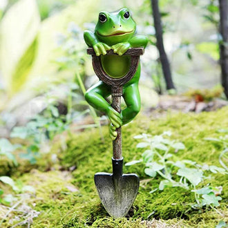 Frog Gardener with Shovel Decor