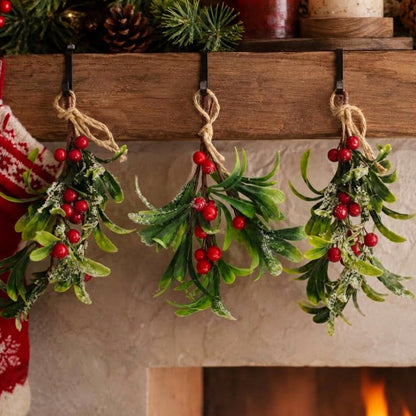 Frosted Mistletoe Christmas Hanging Decor - 2 Pcs, Home Door Wall Xmas Indoor Holiday Party Festival Decor Ornament