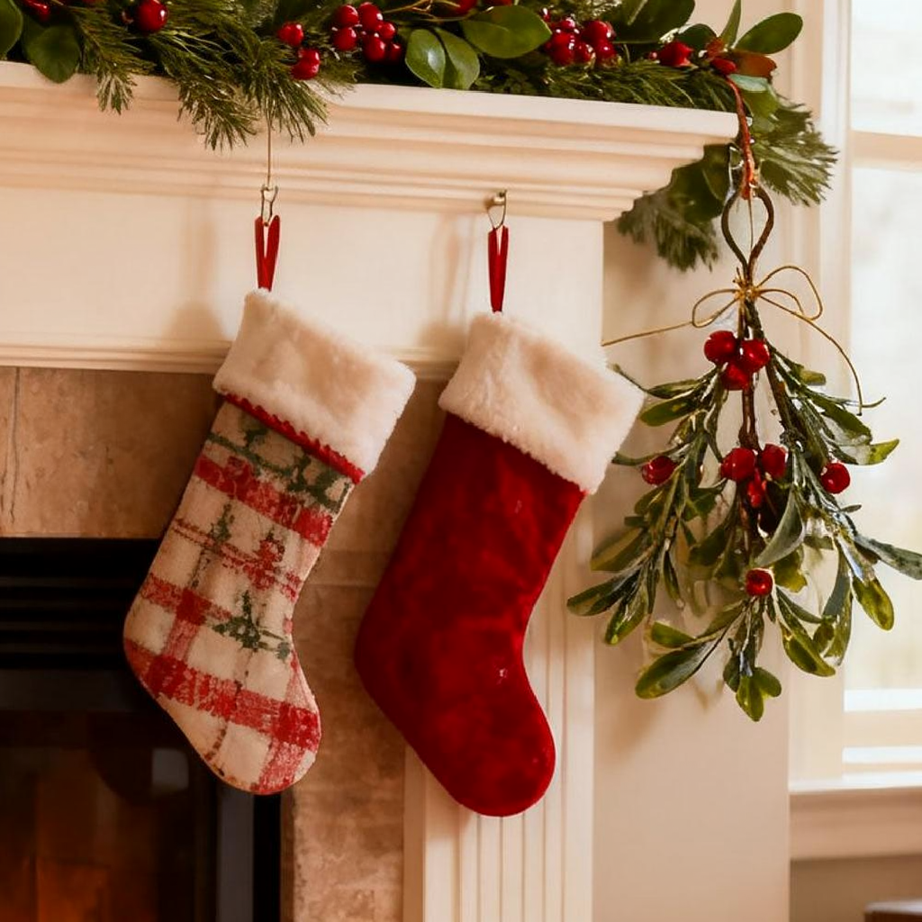 Frosted Mistletoe Christmas Hanging Decor - 2 Pcs, Home Door Wall Xmas Indoor Holiday Party Festival Decor Ornament