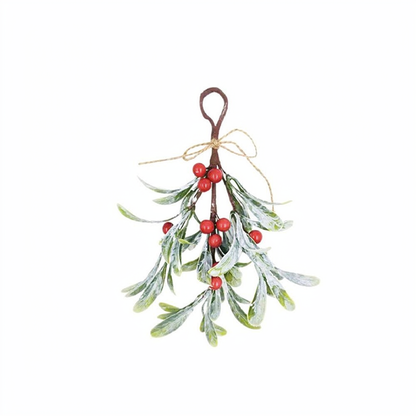 Frosted Mistletoe Christmas Hanging Decor - 2 Pcs, Home Door Wall Xmas Indoor Holiday Party Festival Decor Ornament
