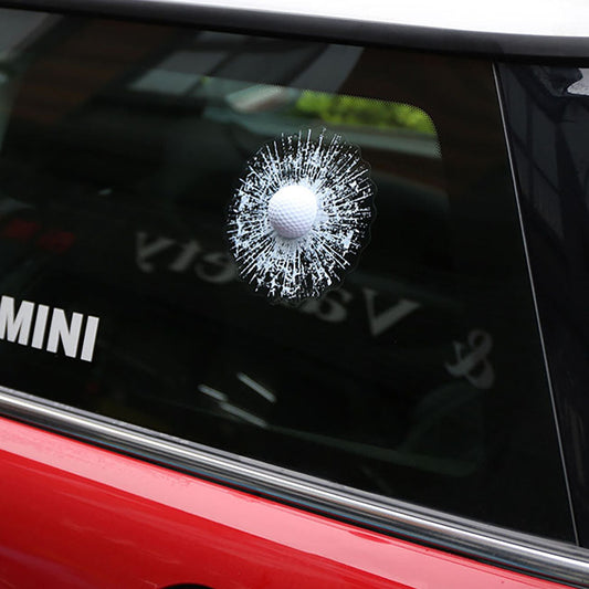 Funny 3D Golf Ball Broken Glass Sticker ‑ Car Window Decal, Prank Decor Sticker, Vehicle Decoration