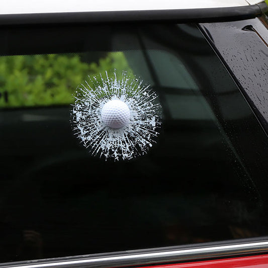 Funny 3D Golf Ball Broken Glass Sticker ‑ Car Window Decal, Prank Decor Sticker, Vehicle Decoration