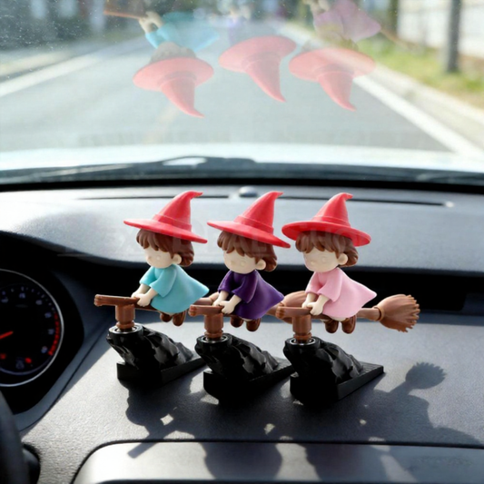Funny Flying Witch Car Dashboard Ornament  -  Car Interior Decor