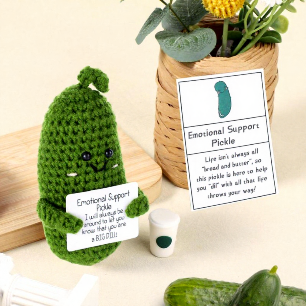Funny Handmade Crochet Emotional Support Pickle - Soft Yarn Plush Gift for Desk & Home Decor