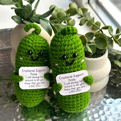 Funny Handmade Crochet Emotional Support Pickle - Soft Yarn Plush Gift for Desk & Home Decor