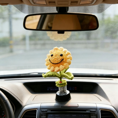 Funny Handmade Sunflower Bobblehead Car Dashboard Ornament  -  Car Interior Decor