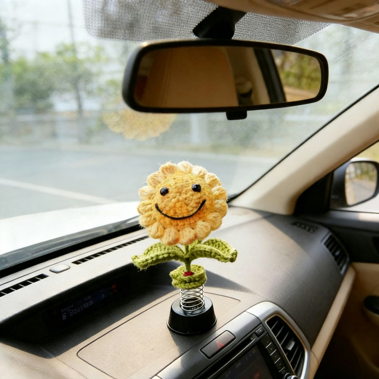 Funny Handmade Sunflower Bobblehead Car Dashboard Ornament  -  Car Interior Decor