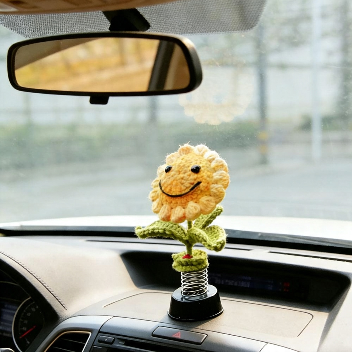 Funny Handmade Sunflower Bobblehead Car Dashboard Ornament  -  Car Interior Decor