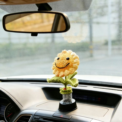 Funny Handmade Sunflower Bobblehead Car Dashboard Ornament  -  Car Interior Decor