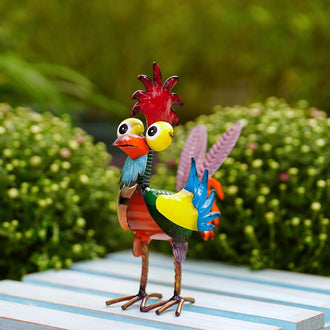 Funny Metal Rooster Garden Statue