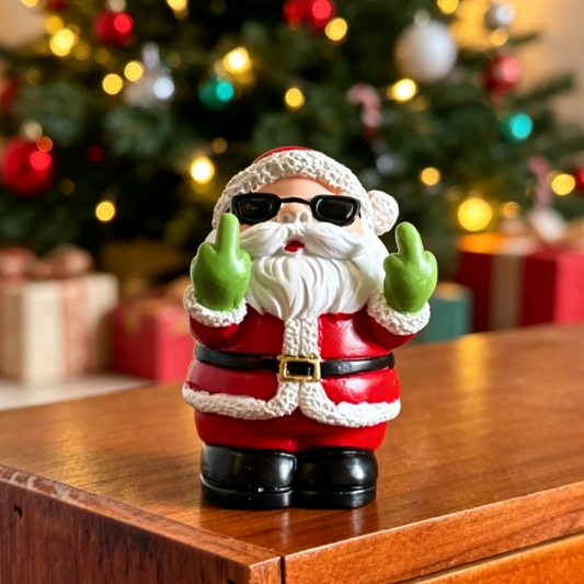 Funny Middle Finger Santa Claus Figurine - Novelty Tabletop Christmas Home Decor
