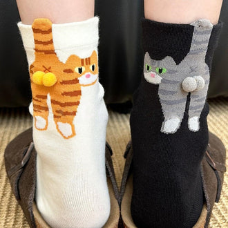Funny Novelty Cat Socks with Balls ‑2‑Pairs, Casual Wear Accessory