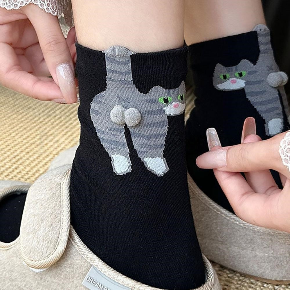 Funny Novelty Cat Socks with Balls - 2 Pairs, Casual Wear Accessory