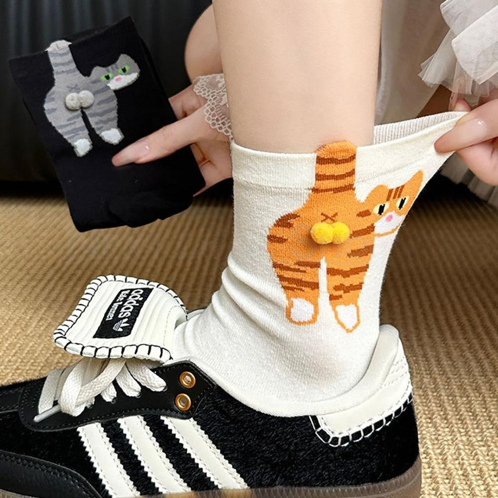 Funny Novelty Cat Socks with Balls - 2 Pairs, Casual Wear Accessory