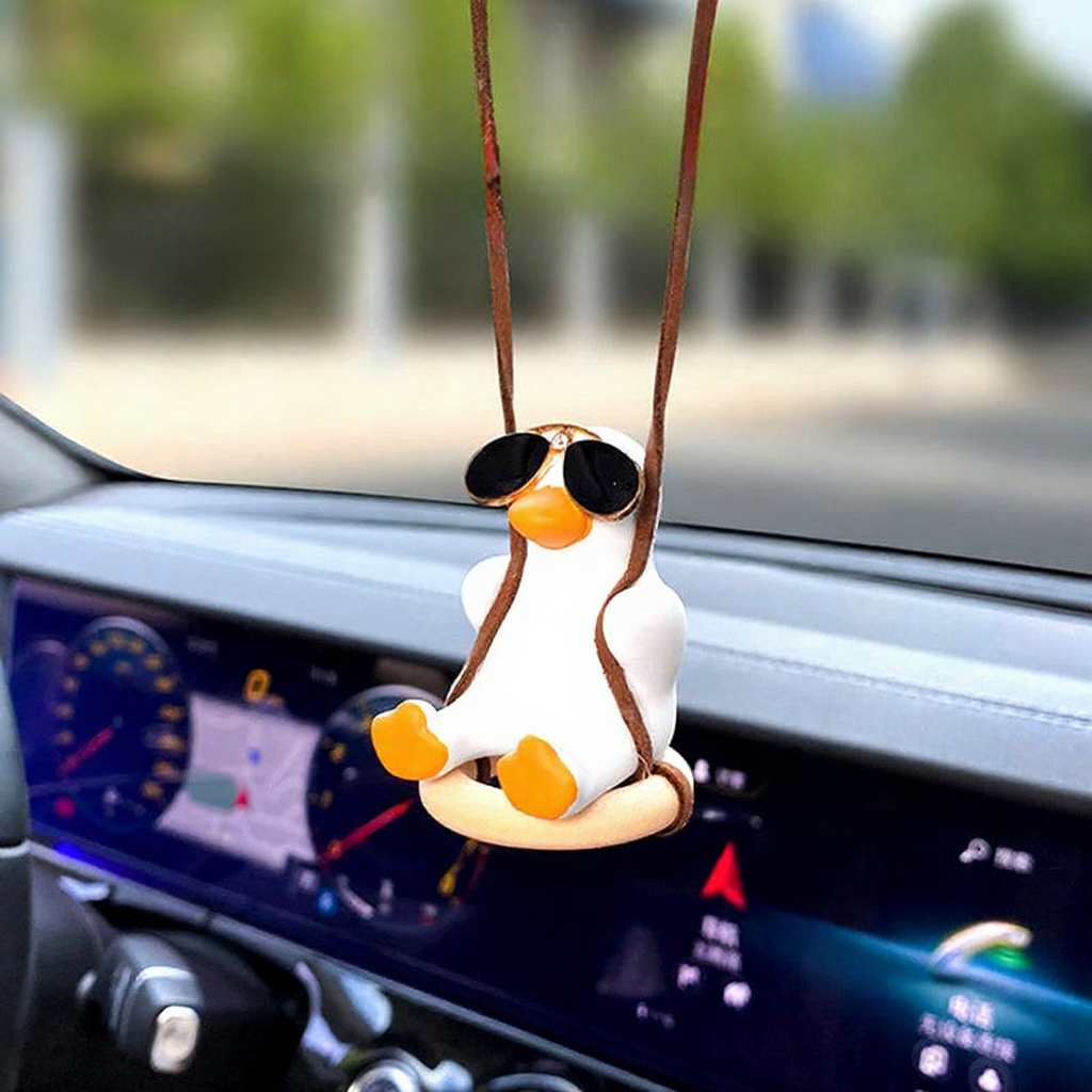 Funny Resin Duck Car Hanging Ornament - Cute Rearview Mirror Pendant for Vehicle Interior