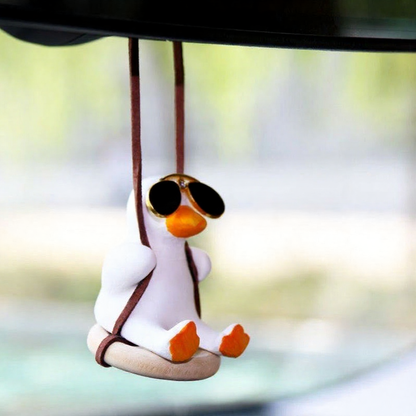 Funny Resin Duck Car Hanging Ornament - Cute Rearview Mirror Pendant for Vehicle Interior