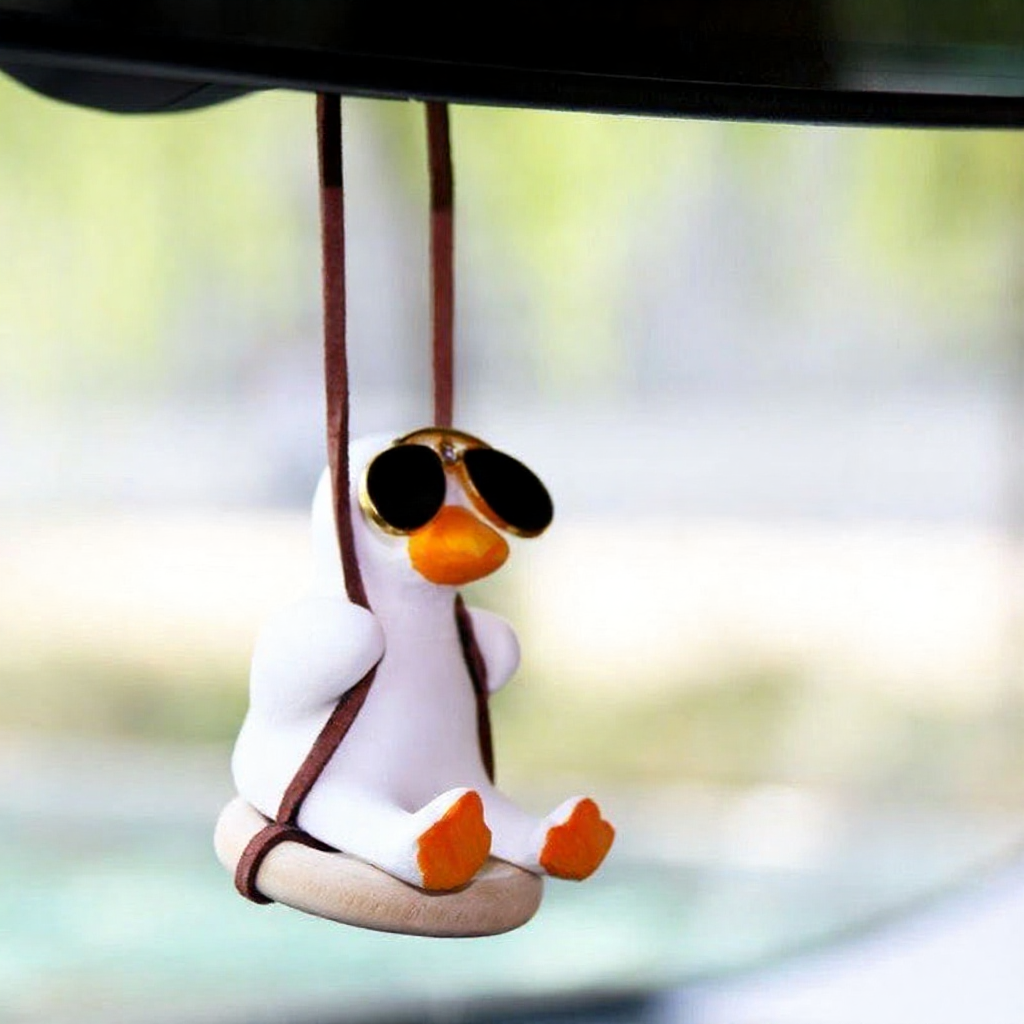 Funny Resin Duck Car Hanging Ornament - Cute Rearview Mirror Pendant for Vehicle Interior