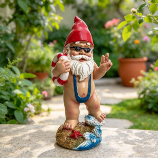 Funny Resin Swimsuit Beach Santa Garden Figurine with Lifebuoy - 5.3-Inch, Festive Christmas in July