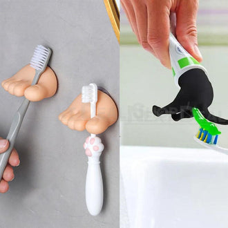 Funny Toe Toothbrush Holders & Dog Butt Toothpaste Topper Set