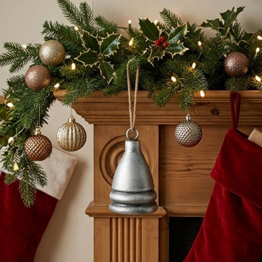 Rustic Christmas Metal Bell Hanging Decor - Sliver, Xmas Tree Wreath Garland Mantel Decor