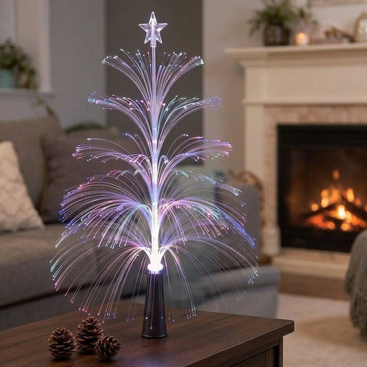 Battery Powered Color Changing Fiber Optic Christmas Tree with Star Topper - Tabletop Holiday Decor Light