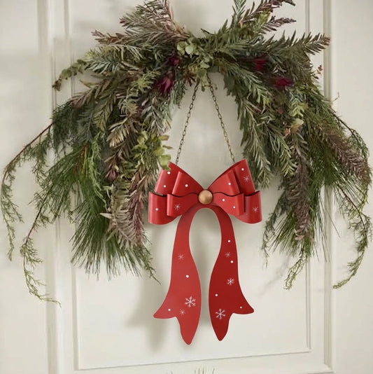 Large Christmas Metal Red Bow Hanging Decor - Wreath, Christmas tree, Garlands