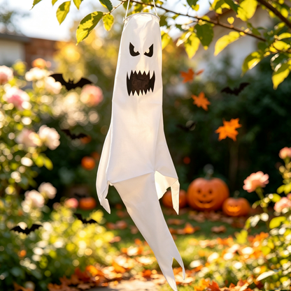 Giant LED Ghost Windsock Hanging Decor - 47 inch, Home Porch Patio Yard Outdoor Halloween Holiday Party Spooky Hanging Decor