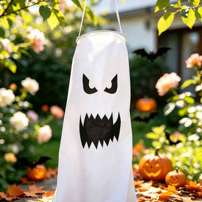 Giant LED Ghost Windsock Hanging Decor - 47 inch, Home Porch Patio Yard Outdoor Halloween Holiday Party Spooky Hanging Decor