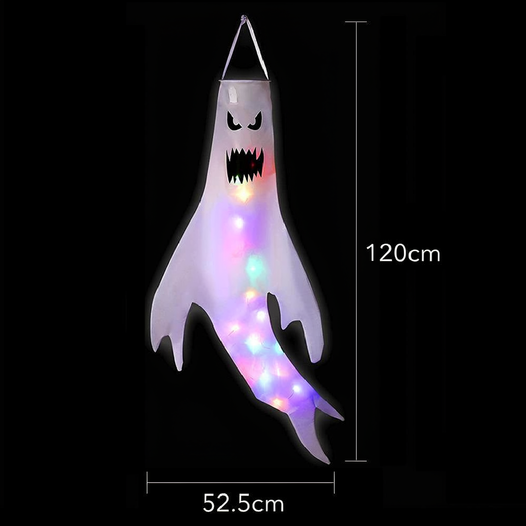 Giant LED Ghost Windsock Hanging Decor - 47 inch, Home Porch Patio Yard Outdoor Halloween Holiday Party Spooky Hanging Decor