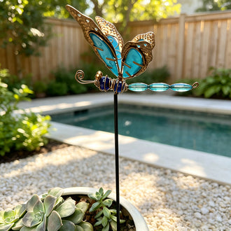 Glow‑In‑Dark Metal Dragonfly Garden Stake ‑ Flower Bed & Lawn Yard Art