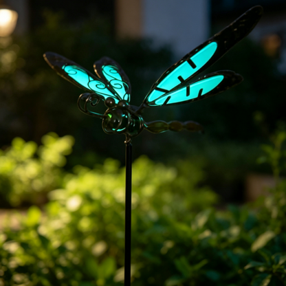 Glow-In-Dark Metal Dragonfly Garden Stake - Flower Bed & Lawn Yard Art