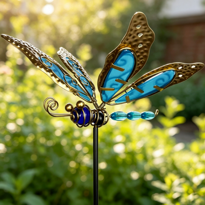 Glow-In-Dark Metal Dragonfly Garden Stake - Flower Bed & Lawn Yard Art
