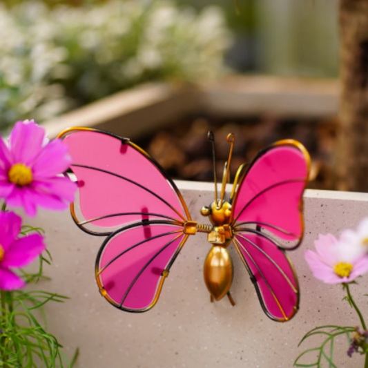 Glow in the Dark Pink Butterfly Pot Hugger - Garden Yard Planter Edge Decor