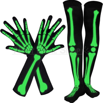 Glow in the Dark Skeleton Glove & Stocking Set