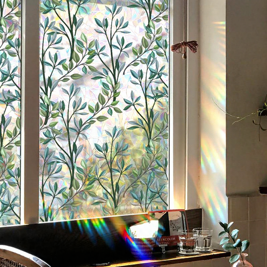 Green Vine Decorative Static Window Film - Botanical Window Decal for Home & Office