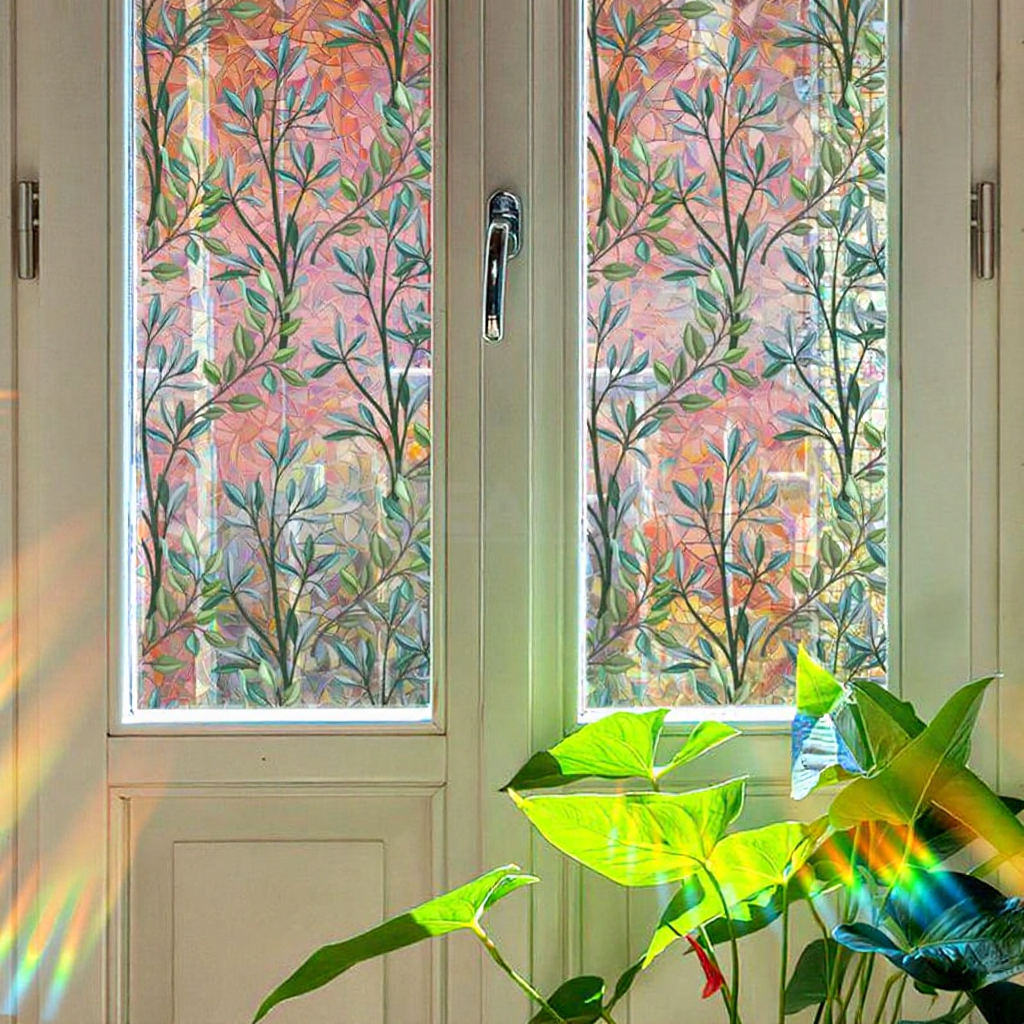 Green Vine Decorative Static Window Film - Botanical Window Decal for Home & Office