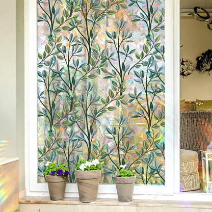 Green Vine Decorative Static Window Film - Botanical Window Decal for Home & Office