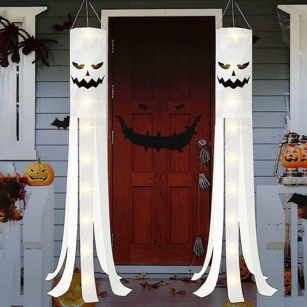 Halloween LED Ghost Windsock Decoration - Home Porch Patio Yard Spooky Holiday Party Hanging Decor