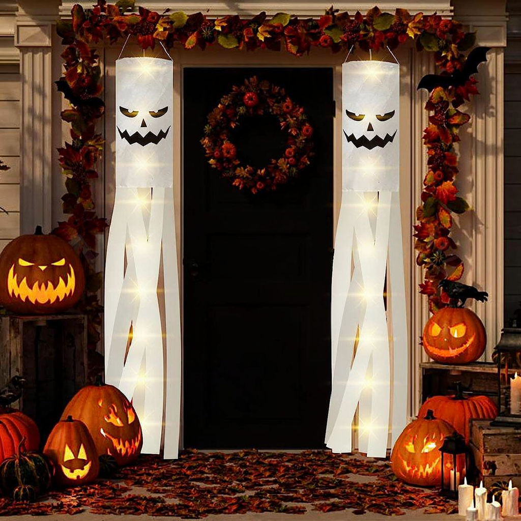 Halloween LED Ghost Windsock Decoration - Home Porch Patio Yard Spooky Holiday Party Hanging Decor