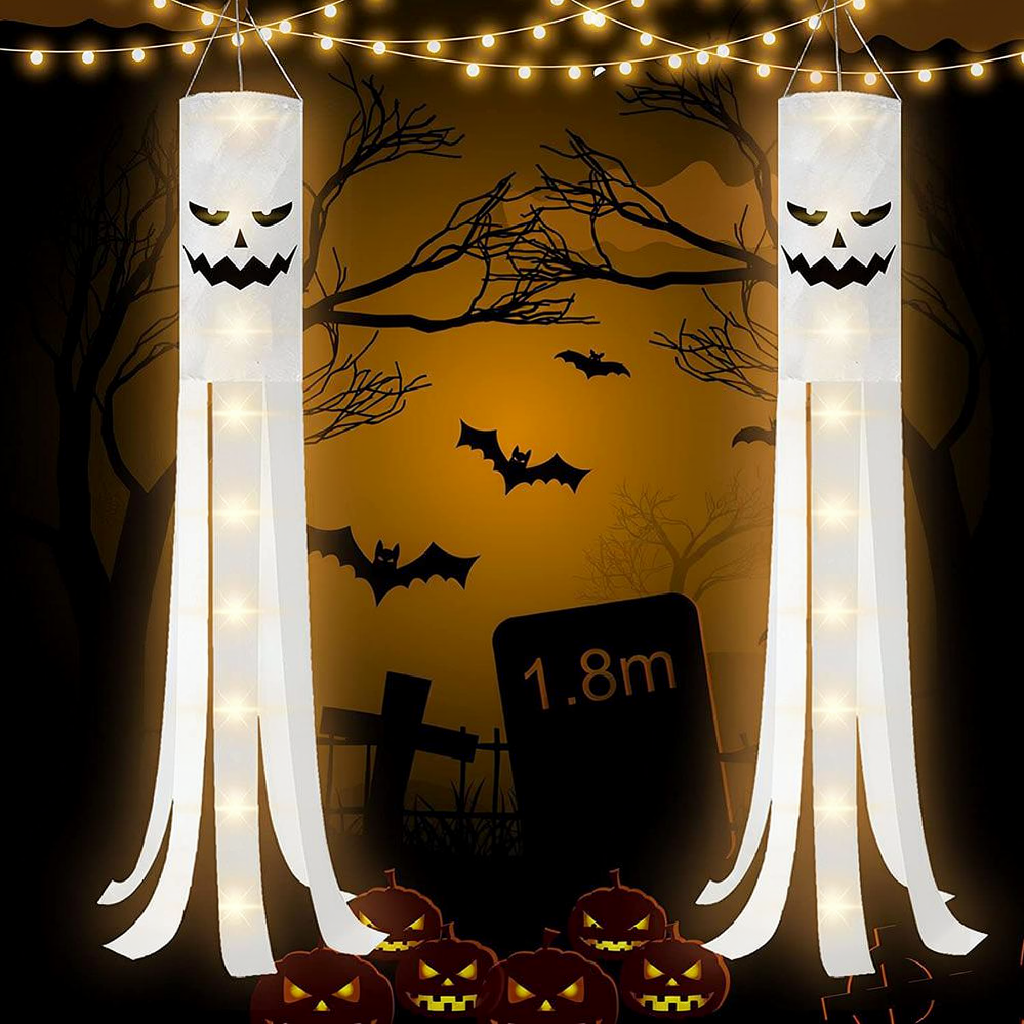 Halloween LED Ghost Windsock Decoration - Home Porch Patio Yard Spooky Holiday Party Hanging Decor