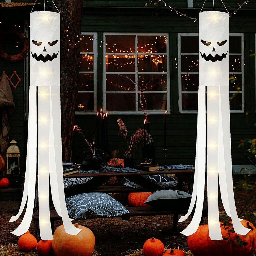 Halloween LED Ghost Windsock Decoration - Home Porch Patio Yard Spooky Holiday Party Hanging Decor